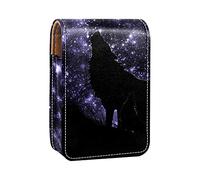 Custodia per rossetto da esterno con motivo lupo, organizer portatile per rossetto con specchio, mini borsa per il trucco da donna, contiene fino a 3 rossetti, Multicolore, 9.5x2x7 cm/3.7x0.8x2.7 in