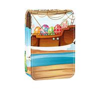 Custodia per rossetto da esterno, con scritta "Happy Easter Rabbit Eggs River", organizer portatile per rossetti, con specchio, mini borsa per il trucco da donna, contiene fino a 3 rossetti,