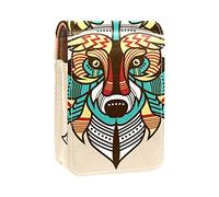 Custodia per rossetto da esterno con sfondo colorato a forma di lupo, organizer portatile per rossetti, con specchio, mini borsa per il trucco da donna, contiene fino a 3 rossetti, Multicolore,