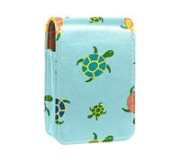 Custodia per rossetto da esterno con tartarughe marine dei cartoni animati, motivo carino sfondo blu, organizer portatile per rossetto con specchio, mini borsa per il trucco da donna, contiene fino a