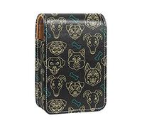 Custodia per rossetto da esterno con testa di cane, sfondo scuro, organizer portatile per rossetti, con specchio, mini borsa per il trucco da donna, contiene fino a 3 rossetti, Multicolore, 9.5x2x7