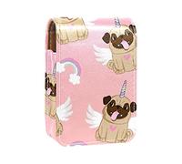 Custodia per rossetto da esterno con unicorno e cane, rosa, organizer portatile per rossetti, con specchio, mini borsa per il trucco da donna, contiene fino a 3 rossetti, Multicolore, 9.5x2x7