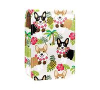 Custodia per rossetto da esterno Corgi Cute Dogs Flower Pattern Portable Lipstick Organizer con specchio Ladies Mini Makeup Bag prende fino a 3 rossetti, Multicolore, 9.5x2x7 cm/3.7x0.8x2.7 in