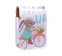 Custodia per rossetto da esterno divertente coniglio cavalcata una bicicletta organizer portatile per rossetto con specchio mini borsa per trucco da donna può contenere fino a 3 rossetti, Multicolore,