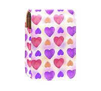 Custodia per rossetto da esterno per acquerello, viola, rosa, motivo cuori d'amore, organizer portatile per rossetto con specchio, mini borsa per il trucco da donna, contiene fino a 3 rossetti,