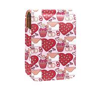 Custodia per rossetto da esterno per San Valentino, lettera d'amore, cupcake, organizer portatile per rossetti, con specchio, mini borsa per il trucco da donna, contiene fino a 3 rossetti,