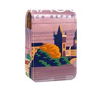 Custodia per rossetto da esterno Praga poster da viaggio organizer portatile per rossetto con specchio mini borsa per trucco da donna può contenere fino a 3 rossetti, Multicolore, 9.5x2x7