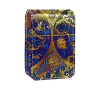 Custodia per rossetto da esterno vintage con motivo mappa del mondo, organizer portatile per rossetti, con specchio, mini borsa per il trucco da donna, contiene fino a 3 rossetti, Multicolore, 9.5x2x7