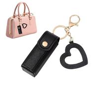 Custodia per rossetto, mini custodia in pelle PU, organizer per cosmetici con ciondolo a forma di cuore, funzione protettiva compatta, ideale per regali di Capodanno, Nero , Refer to
