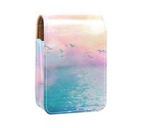 Custodia per rossetto,organizer per rossetto in pelle lucidalabbra con specchio,mini borsa porta rossetto,Il gabbiano bianco si rannuvola l'oceano
