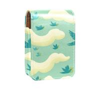 Custodia per rossetto,organizer per rossetto in pelle lucidalabbra con specchio,mini borsa porta rossetto,uccelli che volano e nuvole