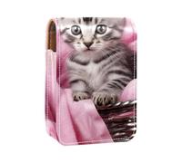 Custodia per rossetto,organizer per rossetto in pelle lucidalabbra con specchio,mini borsa porta rossetto,Ritratto di gattino gatto
