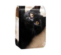 Custodia per rossetto,organizer per rossetto in pelle lucidalabbra con specchio,mini borsa porta rossetto,gattino gatto nero