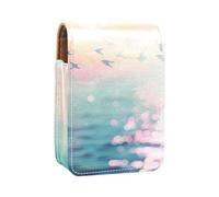 Custodia per rossetto,organizer per rossetto in pelle lucidalabbra con specchio,mini borsa porta rossetto,Il gabbiano bianco si rannuvola l'oceano