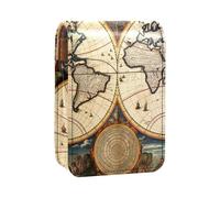 Custodia per rossetto,organizer per rossetto in pelle lucidalabbra con specchio,mini borsa porta rossetto,mappa del mondo della strada della bussola