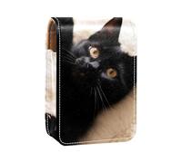 Custodia per rossetto,organizer per rossetto in pelle lucidalabbra con specchio,mini borsa porta rossetto,gattino gatto nero
