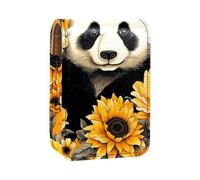 Custodia per rossetto,organizer per rossetto in pelle lucidalabbra con specchio,mini borsa porta rossetto,Illustrazione di arte del girasole dell'orso panda animale