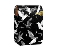 Custodia per rossetto,organizer per rossetto in pelle lucidalabbra con specchio,mini borsa porta rossetto,uccelli sagome bianche nere
