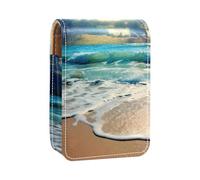 Custodia per rossetto,organizer per rossetto in pelle lucidalabbra con specchio,mini borsa porta rossetto,spiaggia onda e mare di sabbia