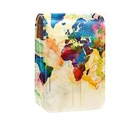 Custodia per rossetto,organizer per rossetto in pelle lucidalabbra con specchio,mini borsa porta rossetto,Mappa del mondo colorato vintage