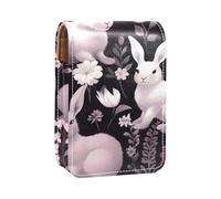 Custodia per rossetto,organizer per rossetto in pelle lucidalabbra con specchio,mini borsa porta rossetto,Modello di fiore animale simpatico coniglio