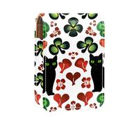 Custodia per rossetto,organizer per rossetto in pelle lucidalabbra con specchio,mini borsa porta rossetto,Foglio della torta del cuore del gatto nero del fumetto