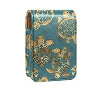 Custodia per rossetto,organizer per rossetto in pelle lucidalabbra con specchio,mini borsa porta rossetto,Stile etnico Tartaruga di mare dorata