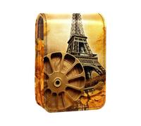Custodia per rossetto,organizer per rossetto in pelle lucidalabbra con specchio,mini borsa porta rossetto,autunno foglie d'acero parigi torre eiffel
