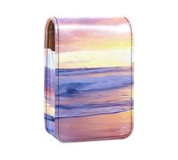 Custodia per rossetto,organizer per rossetto in pelle lucidalabbra con specchio,mini borsa porta rossetto,Modello viola del paesaggio del cielo della spiaggia