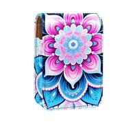 Custodia per rossetto,organizer per rossetto in pelle lucidalabbra con specchio,mini borsa porta rossetto,mandala paisley dell'onda del fiore blu