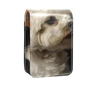 Custodia per rossetto,organizer per rossetto in pelle lucidalabbra con specchio,mini borsa porta rossetto,Cane bianco carino Bichon Frise