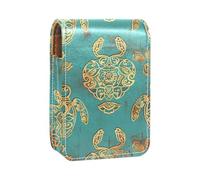 Custodia per rossetto,organizer per rossetto in pelle lucidalabbra con specchio,mini borsa porta rossetto,Stile etnico Tartaruga di mare dorata