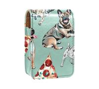 Custodia per rossetto,organizer per rossetto in pelle lucidalabbra con specchio,mini borsa porta rossetto,Cane e puzzle