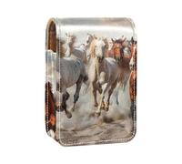 Custodia per rossetto,organizer per rossetto in pelle lucidalabbra con specchio,mini borsa porta rossetto,steppa del deserto del cavallo da corsa