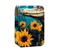 Custodia per rossetto,organizer per rossetto in pelle lucidalabbra con specchio,mini borsa porta rossetto,Illustrazione di arte del girasole del coccodrillo animale