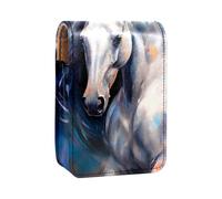 Custodia per rossetto,organizer per rossetto in pelle lucidalabbra con specchio,mini borsa porta rossetto,Modello di arte della pittura di cavalli animali