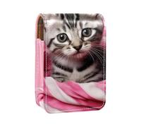 Custodia per rossetto,organizer per rossetto in pelle lucidalabbra con specchio,mini borsa porta rossetto,Ritratto di gattino gatto