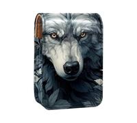 Custodia per rossetto,organizer per rossetto in pelle lucidalabbra con specchio,mini borsa porta rossetto,Illustrazione variopinta di arte della testa del lupo animale