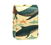 Custodia per rossetto,organizer per rossetto in pelle lucidalabbra con specchio,mini borsa porta rossetto,Modello animale di arte balena