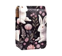 Custodia per rossetto,organizer per rossetto in pelle lucidalabbra con specchio,mini borsa porta rossetto,Modello di fiore animale simpatico coniglio