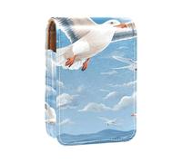 Custodia per rossetto,organizer per rossetto in pelle lucidalabbra con specchio,mini borsa porta rossetto,Illustrazione del paesaggio del gabbiano dell'uccello dell'oceano