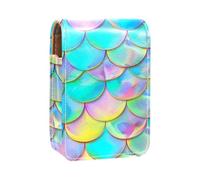 Custodia per rossetto,organizer per rossetto in pelle lucidalabbra con specchio,mini borsa porta rossetto,Squama di pesce sirena color caramella