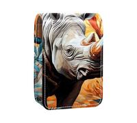 Custodia per rossetto,organizer per rossetto in pelle lucidalabbra con specchio,mini borsa porta rossetto,Illustrazione classica del rinoceronte animale