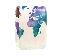 Custodia per rossetto,organizer per rossetto in pelle lucidalabbra con specchio,mini borsa porta rossetto,mappa del mondo dell'acquerello