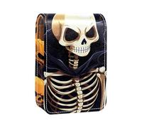 Custodia per rossetto,organizer per rossetto in pelle lucidalabbra con specchio,mini borsa porta rossetto,Illustrazione astratta dell'arte dello scheletro e del cranio