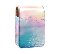 Custodia per rossetto,organizer per rossetto in pelle lucidalabbra con specchio,mini borsa porta rossetto,Il gabbiano bianco si rannuvola l'oceano