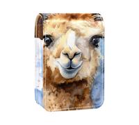 Custodia per rossetto,organizer per rossetto in pelle lucidalabbra con specchio,mini borsa porta rossetto,Lama divertente della pittura di arte animale