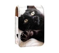 Custodia per rossetto,organizer per rossetto in pelle lucidalabbra con specchio,mini borsa porta rossetto,gattino gatto nero