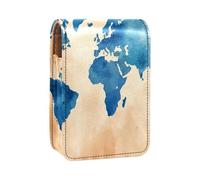Custodia per rossetto,organizer per rossetto in pelle lucidalabbra con specchio,mini borsa porta rossetto,Mappa del mondo retrò blu