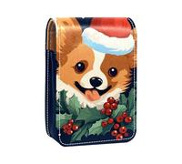 Custodia per rossetto,organizer per rossetto in pelle lucidalabbra con specchio,mini borsa porta rossetto,Cappello Del Cane Con Il Natale